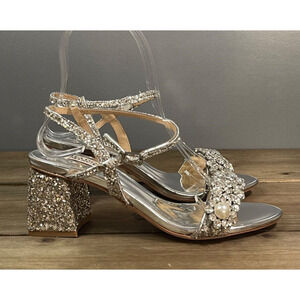 Badgley Mischka Women's Danielle Block Heel Sandal Size 5.5 Silver Glitter